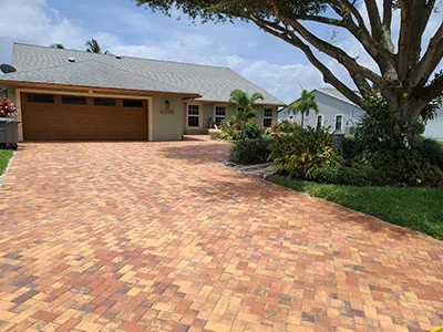 Front yard paver install of brick pavers in Palm Beach County, FL