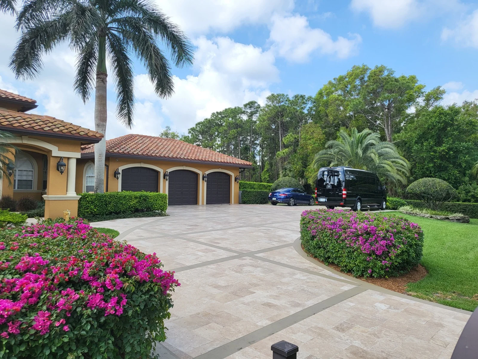 Marble pavers installed on a driveway by contractors in Palm Beach County, FL