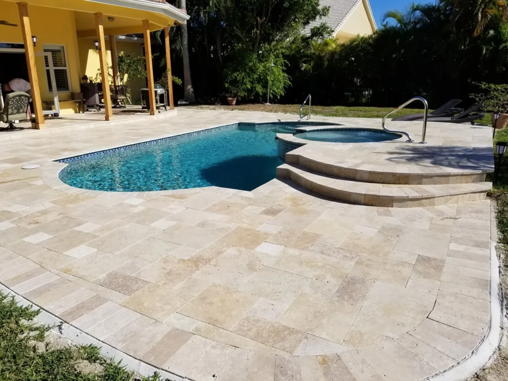 Marble paver large patio installation featuring elegant natural stone marble pavers.